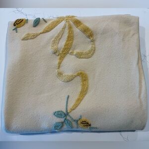 Vintage 100% Wool Blanket with Embroidered Chenille Floral Design